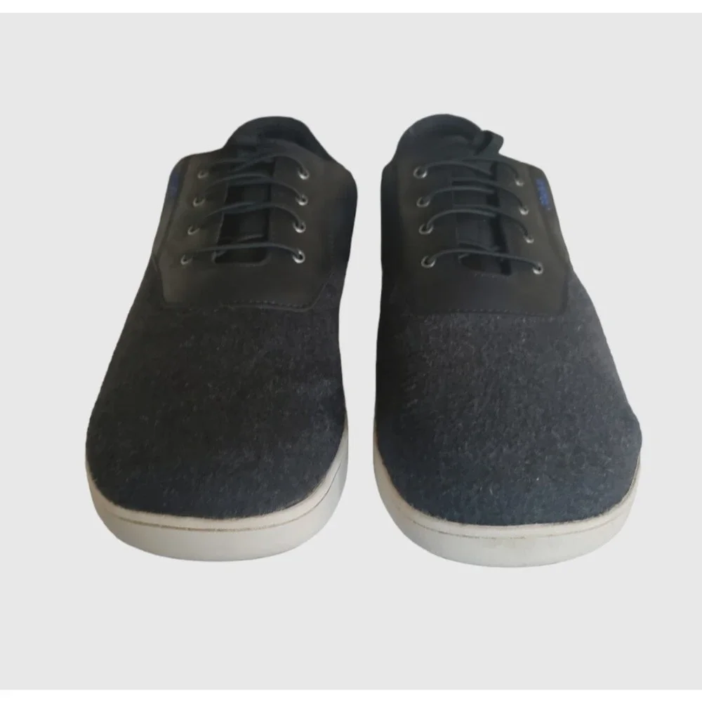 Olukai Nohea Moku Hulu Shoes Men's 12 Gray Black Leather Wool Slip On Sneakers
